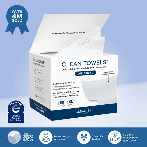 Clean Towels XL Original – Compostable Face Towels (50 Count)