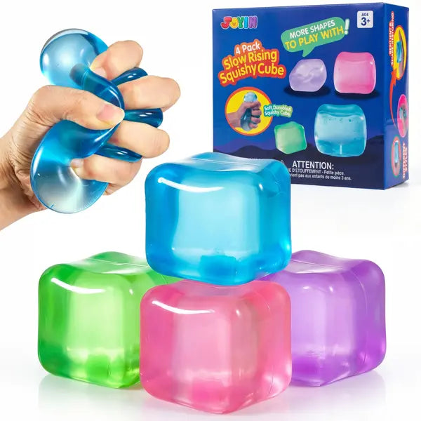 4-Pack Slow Rising Squishy Cubes in blue, green, pink, and purple