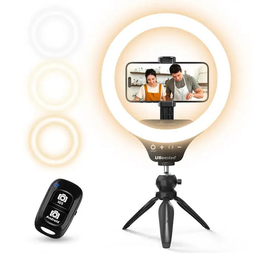 UBeesize ring light with tripod stand and Bluetooth remote for iOS and Android